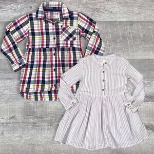 Girls Long Sleeve Tunic Top Dress Bundle (2) Cotton Size 5 Plaid Striped Purple